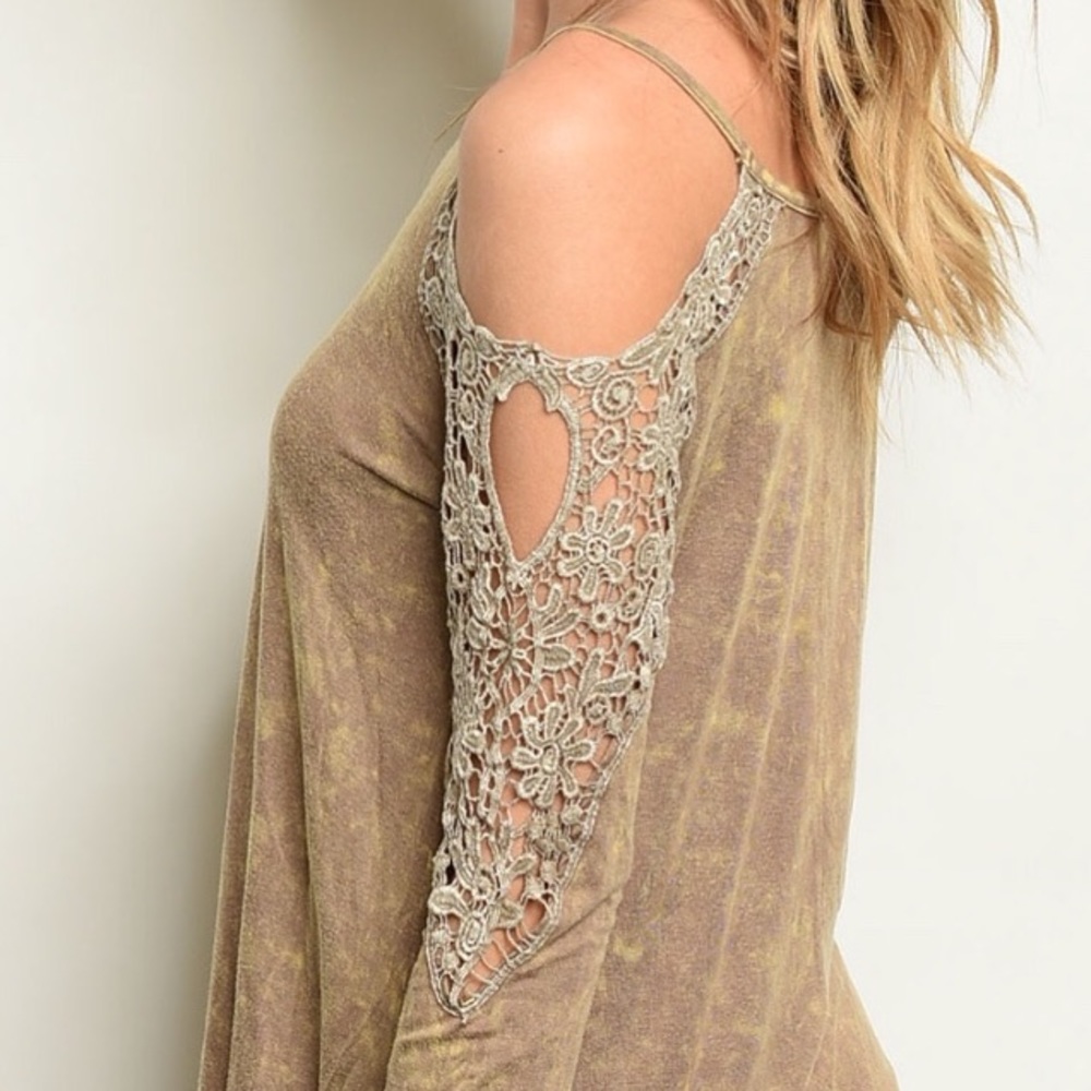OLIVE MINERAL WASH COLD SHOULDER TOP - Picture 2 of 9